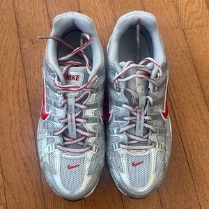 Nike P-6000 Running Womens Size 8/Kids 6.5Y Silver Red White
